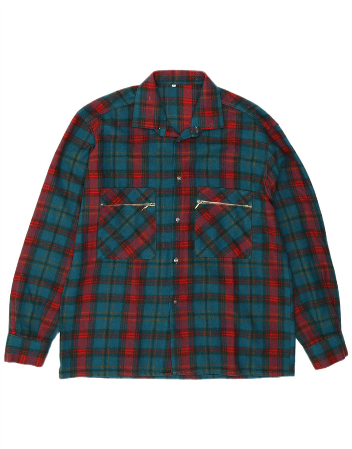 Cămașă de flanel cu carouri vintage pentru bărbați, carouri mari, verzi