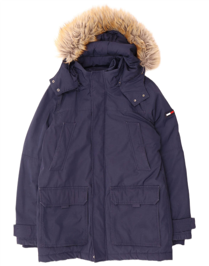 Jachetă parka cu glugă Tommy Hilfiger pentru bărbați UK 38 Poliester mediu bleumarin