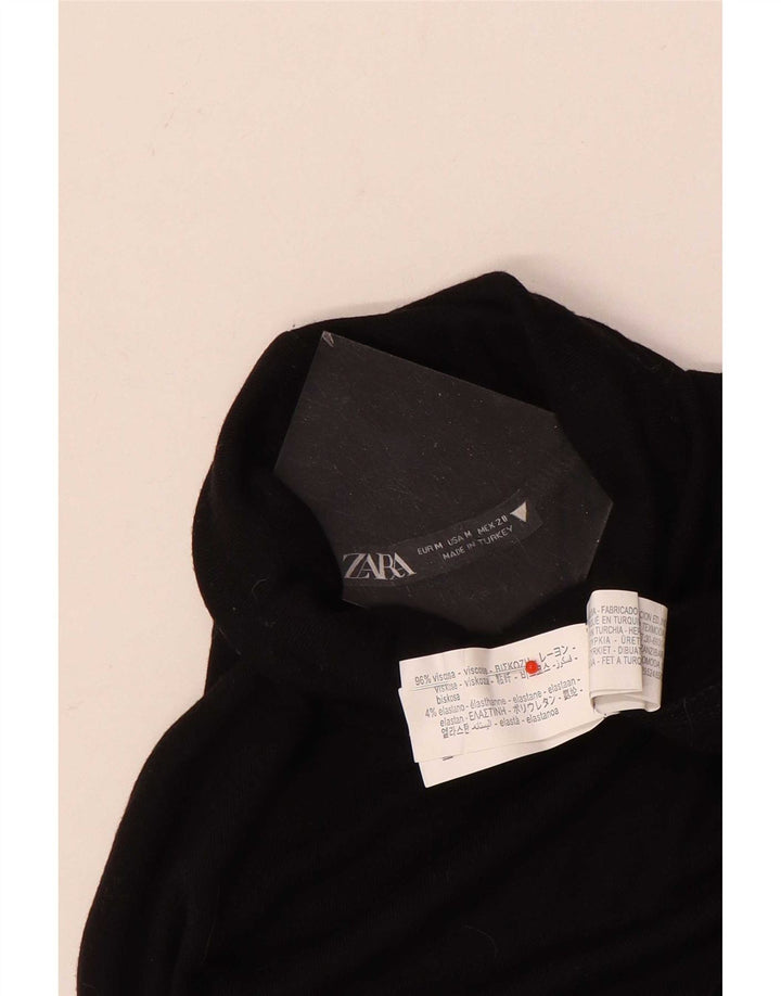Top femei Zara cu mânecă lungă UK 12 Medium Black Viscose