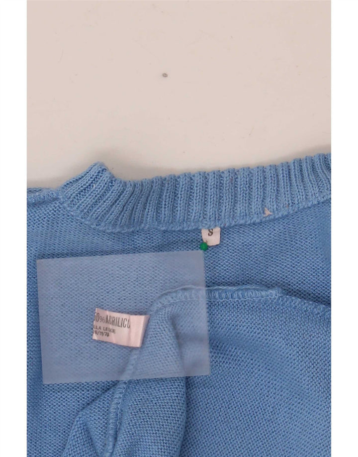 Pulover vintage pentru bărbați cu gâtul turnat, lână geometrică mică, albastră