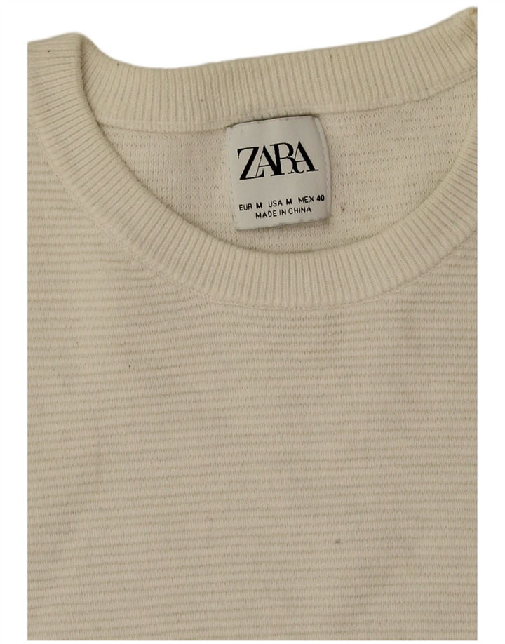 Pulover pentru bărbați Zara, cu gât crew, bumbac alb mediu