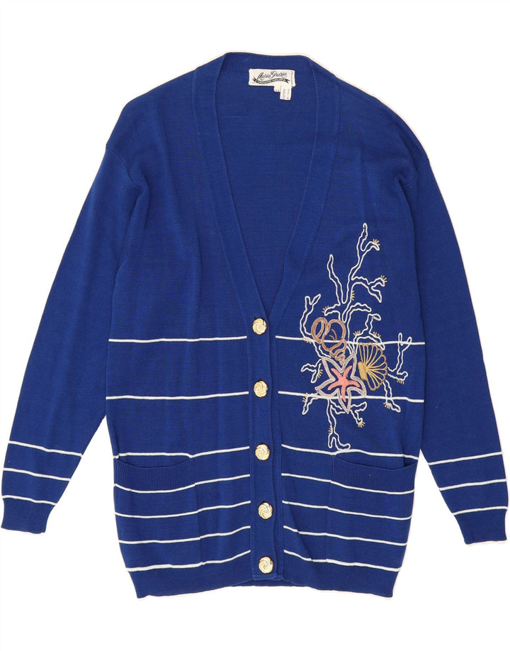 VINTAGE Womens Cardigan Sweater IT 44 Medium Blue Striped Cotton Vintage Vintage and Second-Hand Vintage from Messina Hembry 