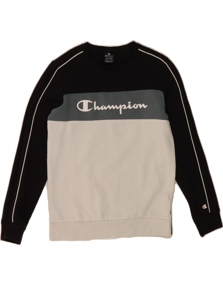 CHAMPION Boys Sweatshirt Jumper 13-14 Years XL Multicoloured Colourblock Vintage Champion and Second-Hand Champion from Messina Hembry 