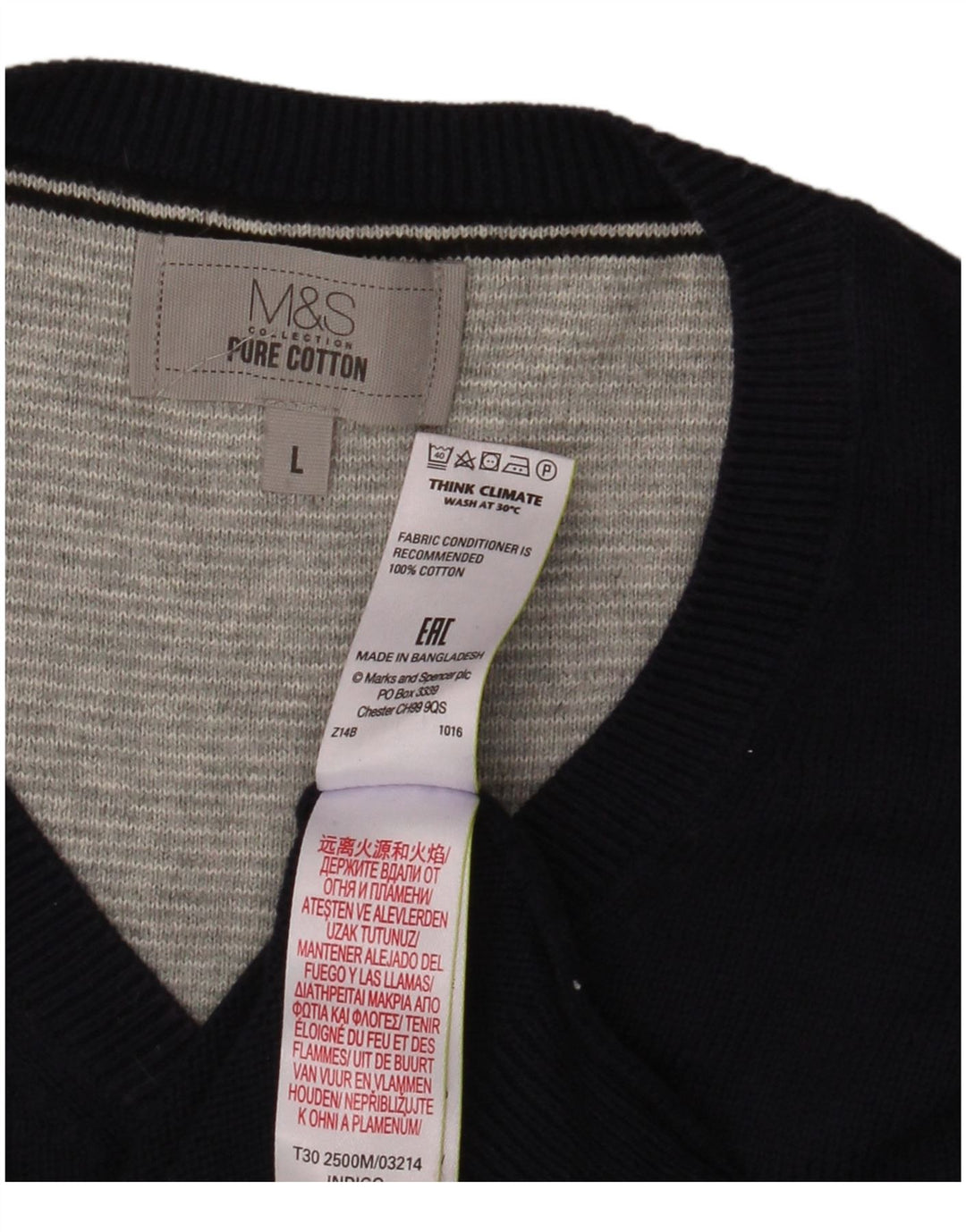 Pulover pentru bărbați Marks & Spencer, cu decolteu în V, mare din bumbac bleumarin