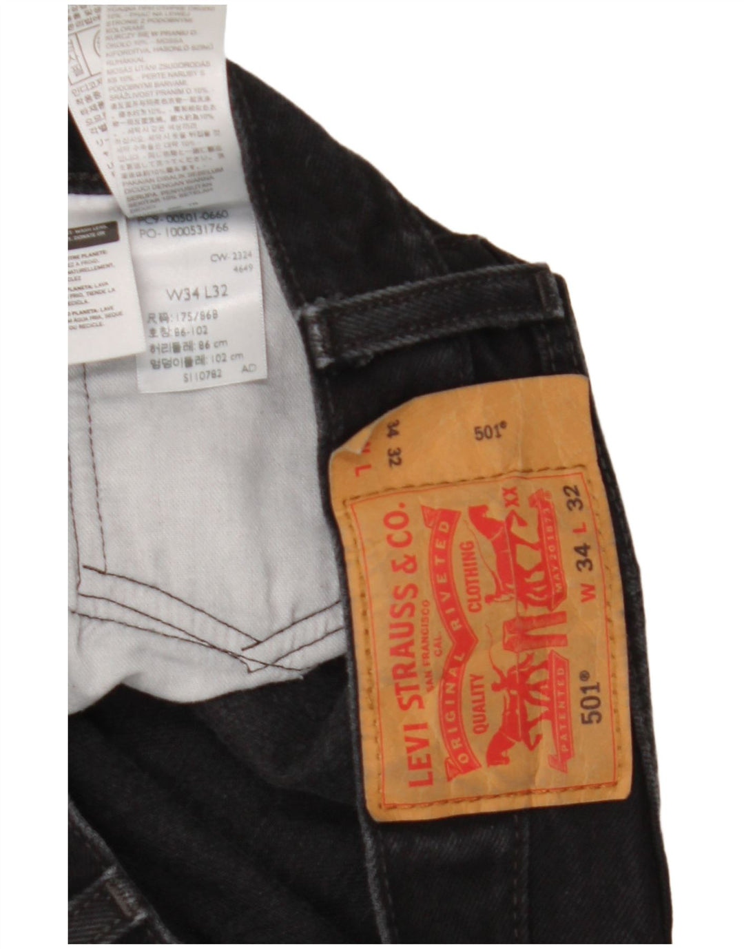 Blugi drepti pentru bărbați Levi's 501 W34 L32 bumbac negru