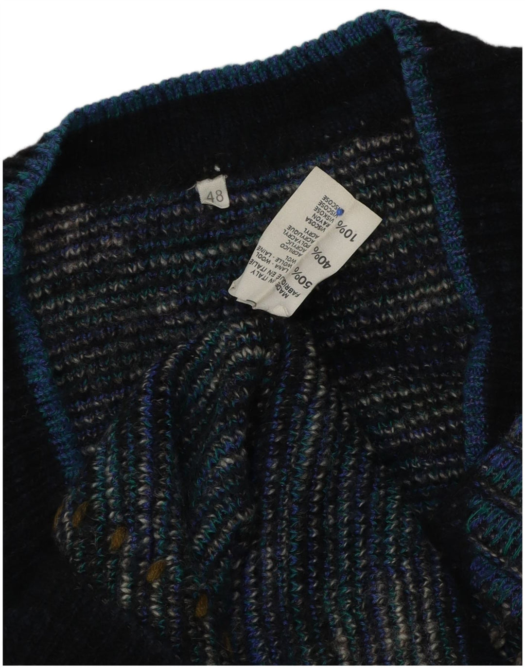 Pulover vintage pentru bărbați cu decolteu în V IT 48 Medium Blue Argyle/Diamond Wool