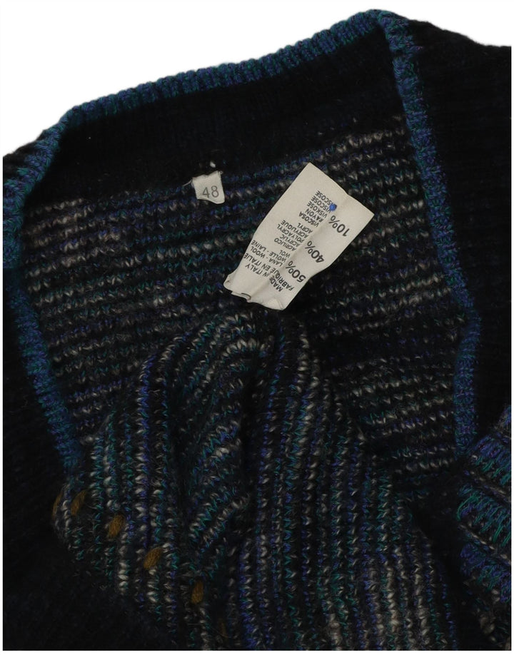 Pulover vintage pentru bărbați cu decolteu în V IT 48 Medium Blue Argyle/Diamond Wool