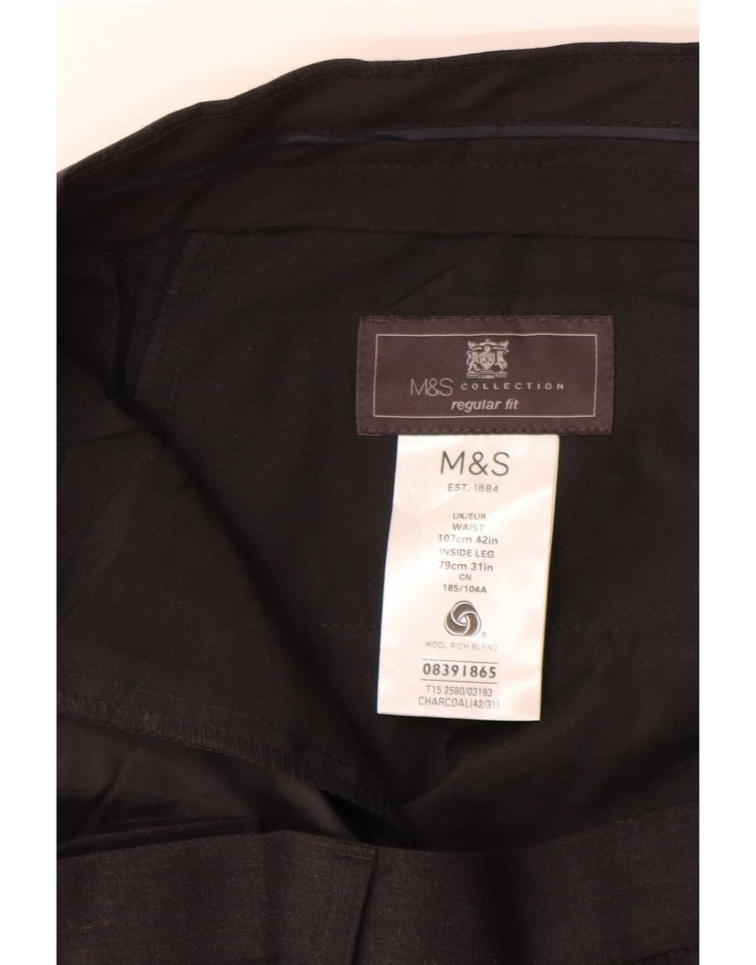 Pantaloni de costum pentru bărbați Marks & Spencer, cu tăiere obișnuită, L42 L31 Lână gri