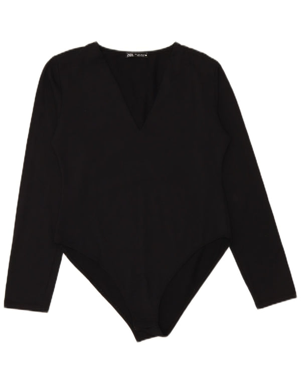ZARA Womens Long Sleeve Bodysuit UK 14 Large Black Polyamide