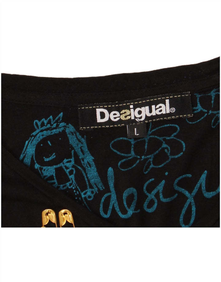 DESIGUAL Top grafic pentru femei cu mânecă lungă UK 16 mare negru