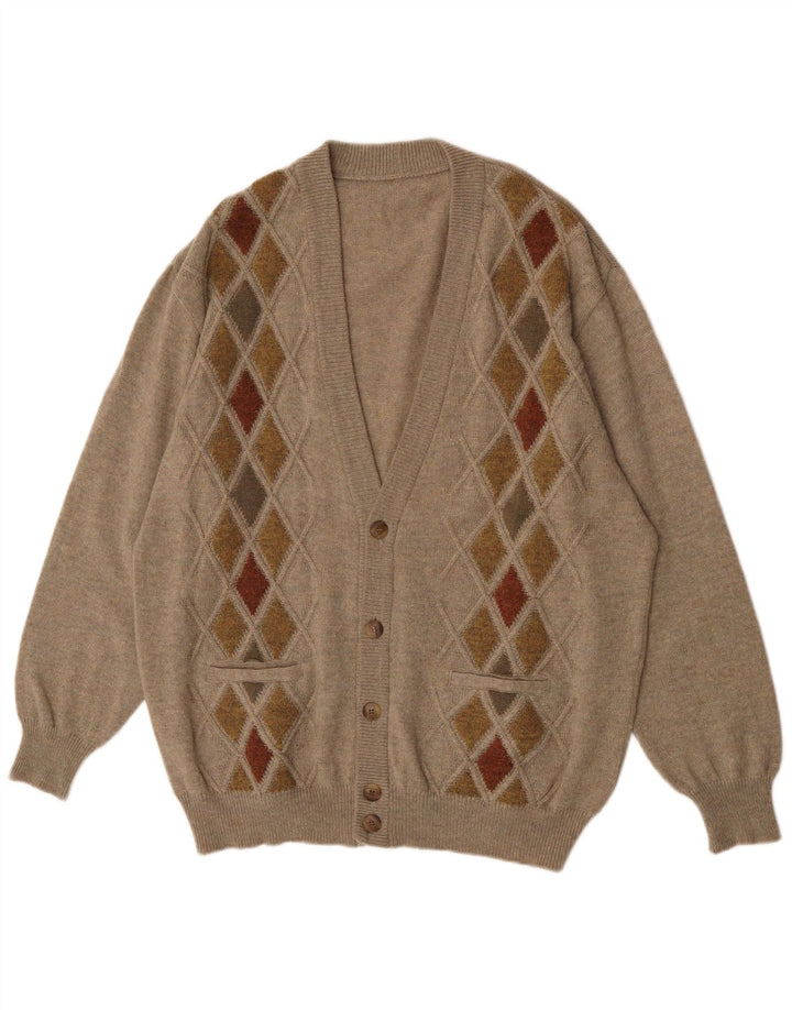 Pulover Cardigan Vintage pentru bărbați XL Maro Argyle/Diamond