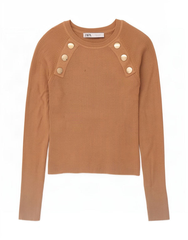 Pulover pentru femei Zara Crop Crew Gate UK 12 Medium Bej Viscoza