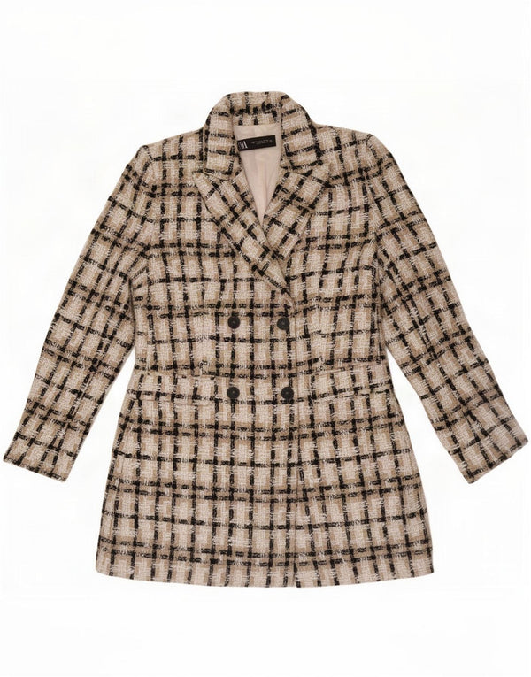 Jachetă Blazer pentru femei Zara, cu două piept, UK 12 Medium Beige Check Acrylic