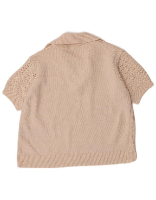 Marks & Spencer Pulover crop pentru femei cu gât polo, UK 14 Medium Off White
