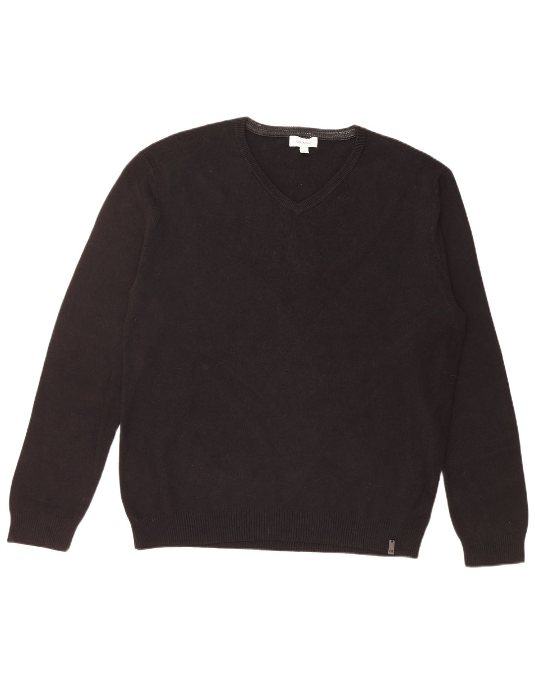 CALVIN KLEIN Mens V-Neck Jumper Sweater Large Black Cotton