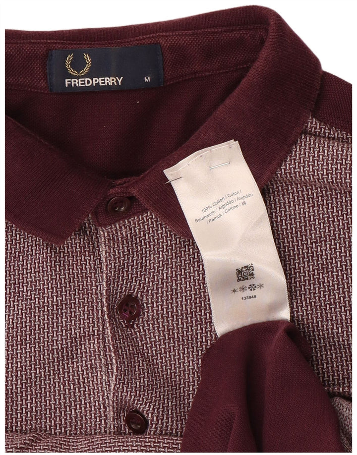 Cămașă polo Fred Perry pentru bărbați, bumbac cu carouri burgundă medie