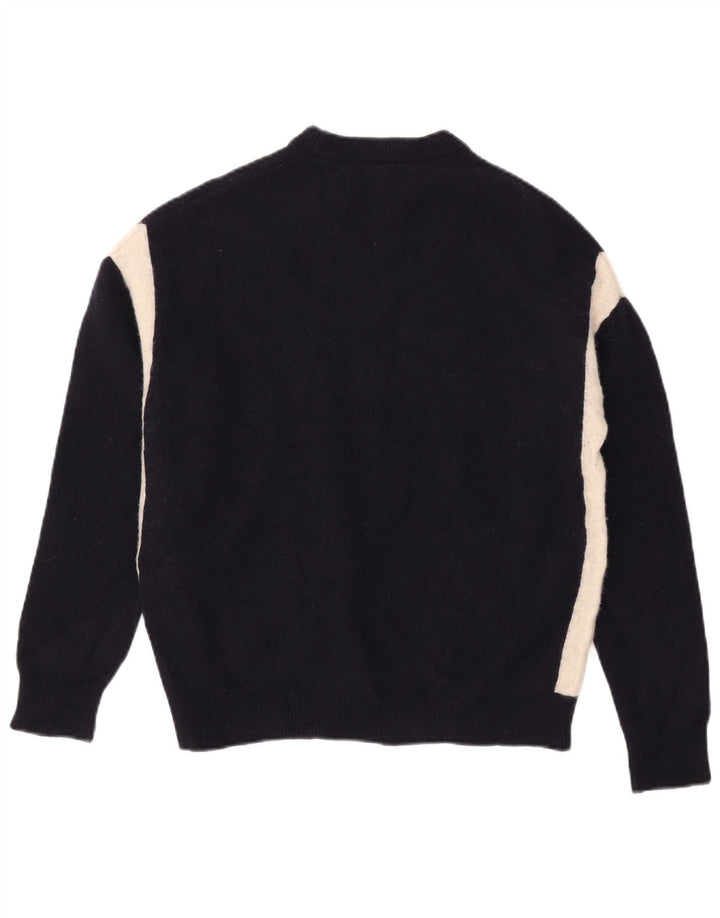Pulover Reiss pentru bărbați, cu gât crew, lână color block, mediu bleumarin