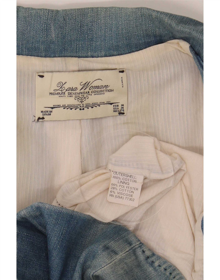 Blazer pentru femei Zara, cu 2 nasturi, din denim, UK 12, poliester albastru mediu