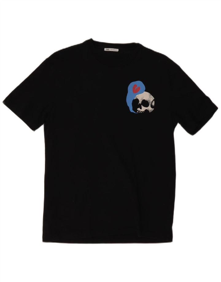 ZARA Mens Graphic T-Shirt Top Medium Black