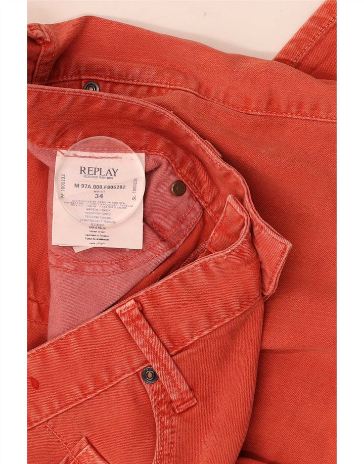 Replay Pantaloni scurți din denim obișnuit pentru bărbați cu grafică W34, bumbac roșu mare