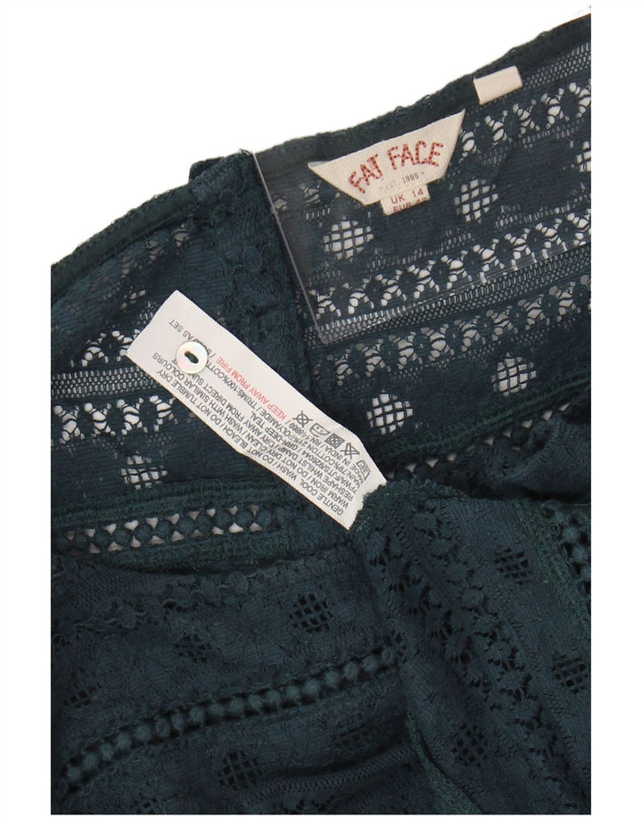 FAT FACE bluză pentru femei din dantelă cu mâneci 3/4, UK 14, mare, verde, floral, bumbac