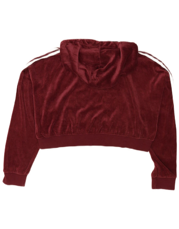 Adidas Womens Oversized Crop Velour Hoodie Jumper UK 16 Large Burgundy