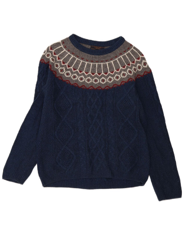 Pulover pentru bărbați Zara, cu gât de barcă, mijlociu, bleumarin, Fair Isle