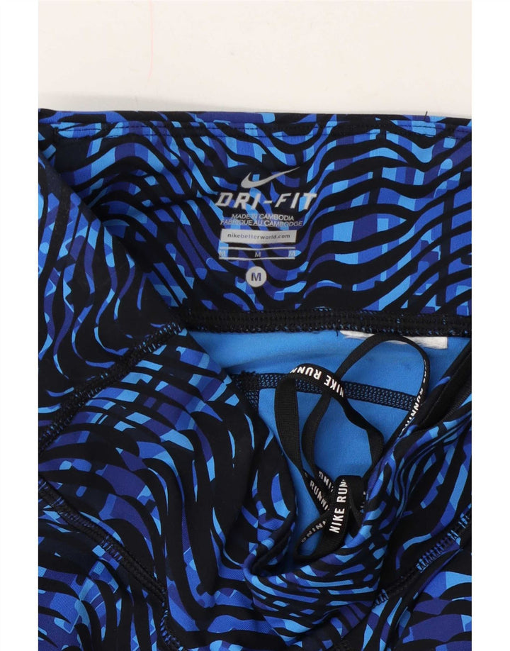 Leggings Nike Womens Dri Fit Abstract Pattern UK 12 Medium Blue Chevron