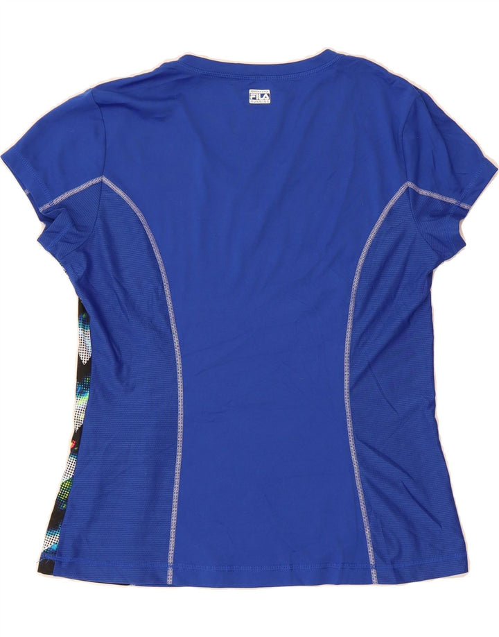 FILA Womens T-Shirt Top UK 14 Large Blue Geometric Polyester Vintage Fila and Second-Hand Fila from Messina Hembry 