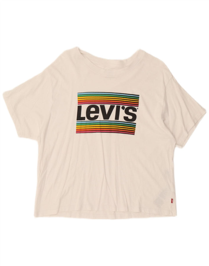 LEVI'S Womens Crop Graphic T-Shirt Top UK 14 Medium White Cotton