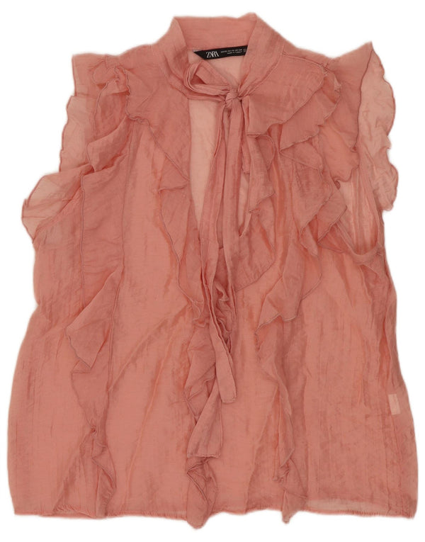 Bluză pentru femei supradimensionată, fără mâneci, cu volane în față, UK 6 XS, roz