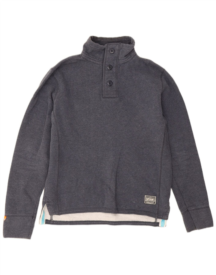 Pulover pentru bărbați Superdry, cu gât cu nasturi, bumbac mare, albastru bleumarin