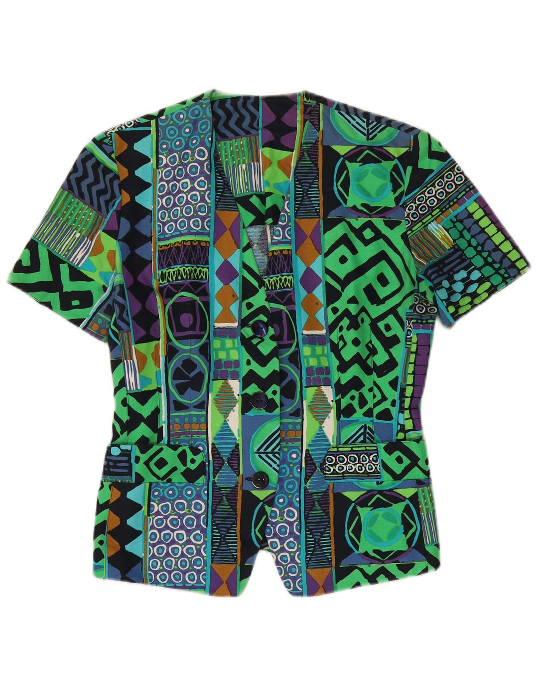 Jachetă vintage pentru femei cu 3 nasturi IT 42 Medium Multicolor Geometric