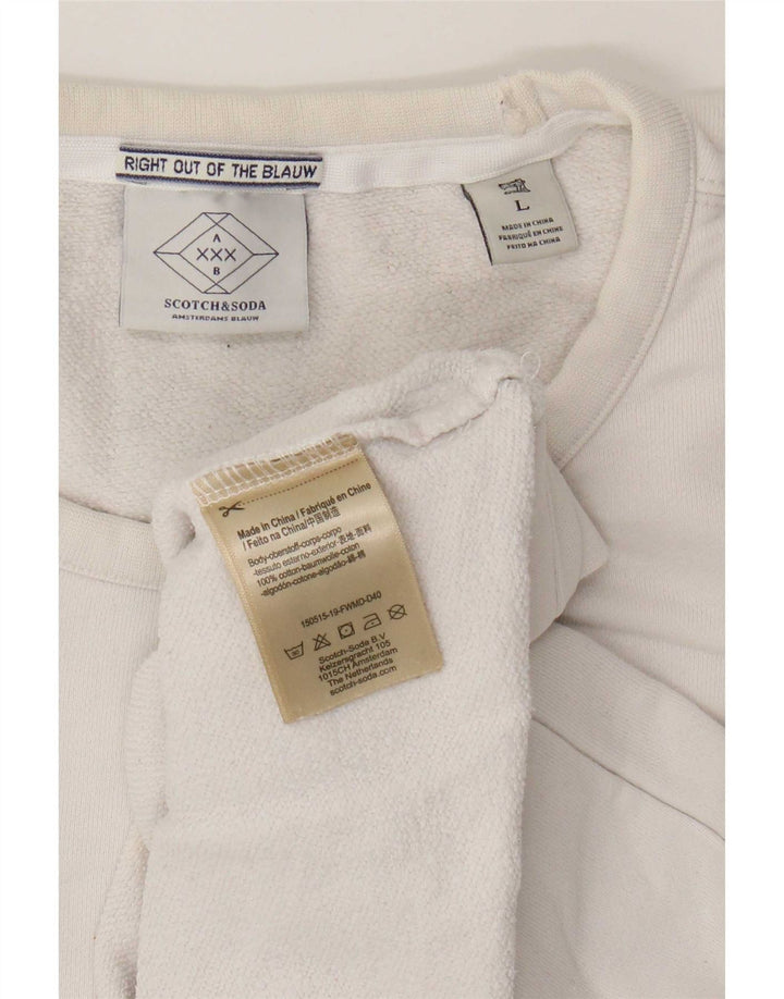Scotch & Soda Pulover cu grafic pentru bărbați, bumbac mare, alb