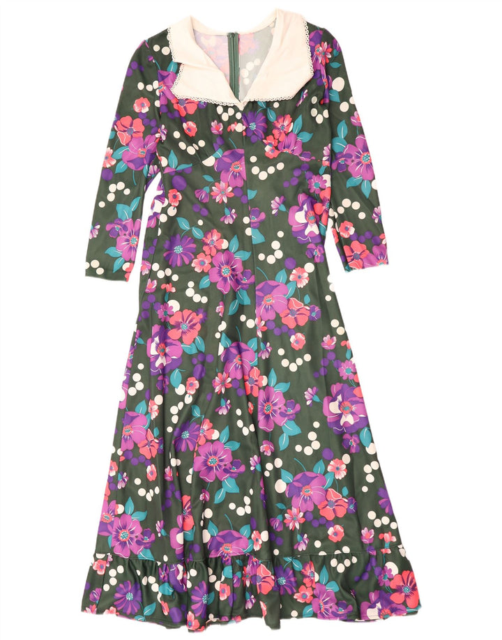 Rochie maxi cu mânecă lungă pentru femei VINTAGE UK 14 mare, multicoloră, florală