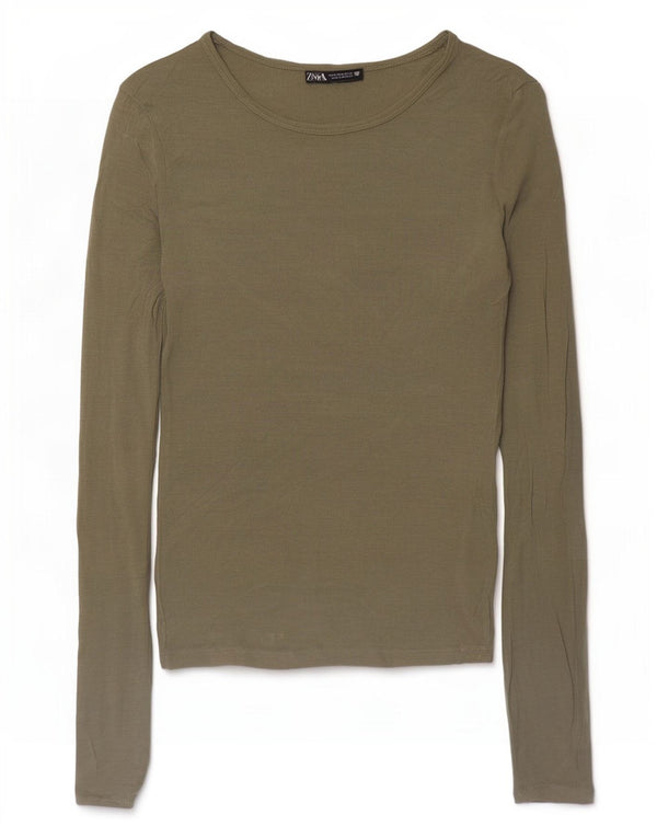 Top pentru femei Zara cu mânecă lungă UK 12 Medium Khaki