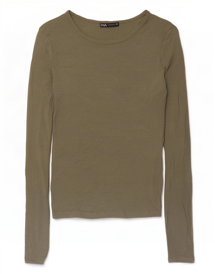 Top pentru femei Zara cu mânecă lungă UK 12 Medium Khaki