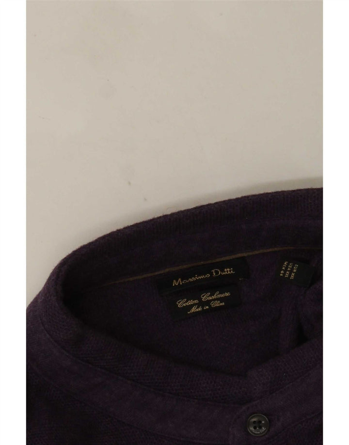Massimo Dutti Pulover pentru bărbați cu gât cu nasturi, bumbac violet 2XL