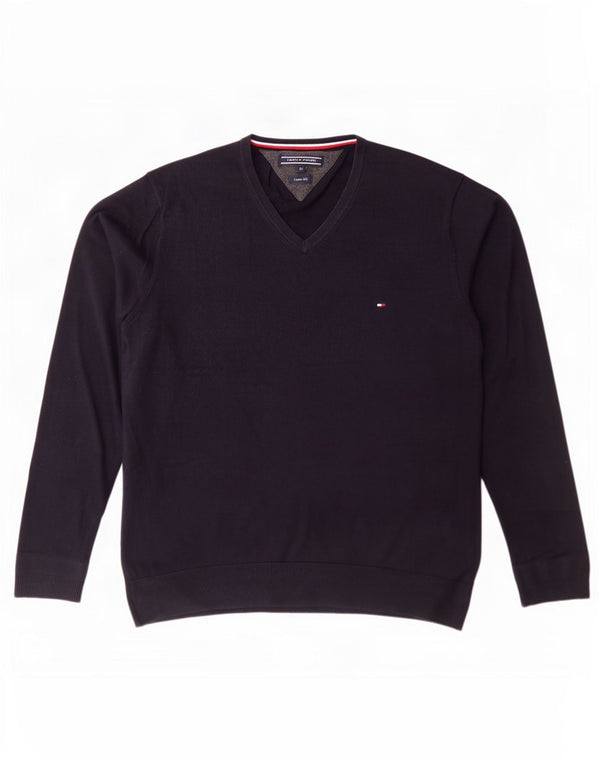 Pulover pentru bărbați Tommy Hilfiger, cu decolteu în V, XL, bumbac bleumarin