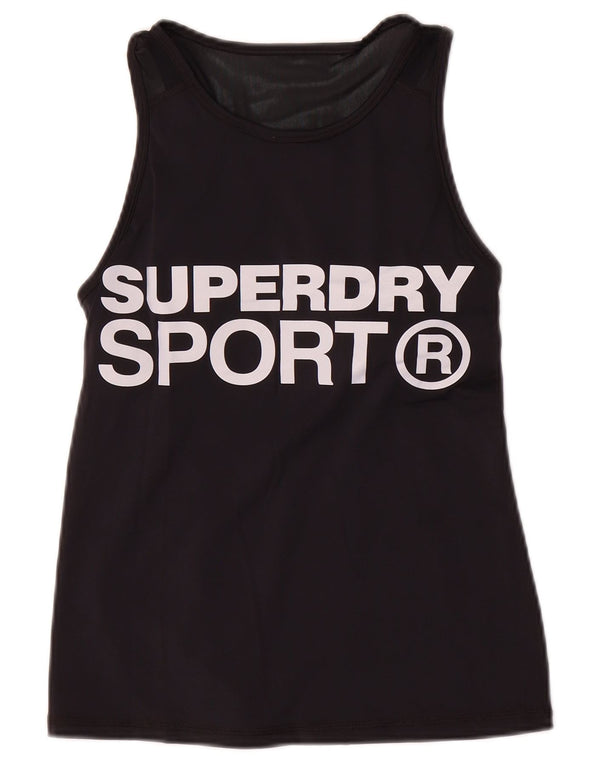 Top cu vestă grafică Superdry pentru femei UK 10 Small Black Nylon