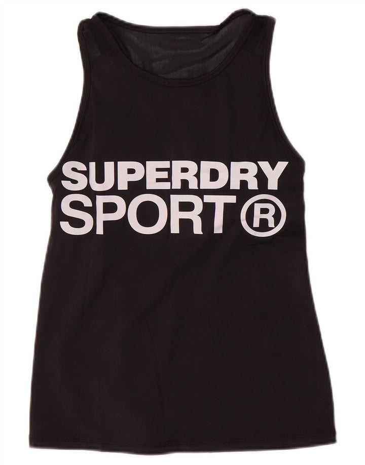 Top cu vestă grafică Superdry pentru femei UK 10 Small Black Nylon