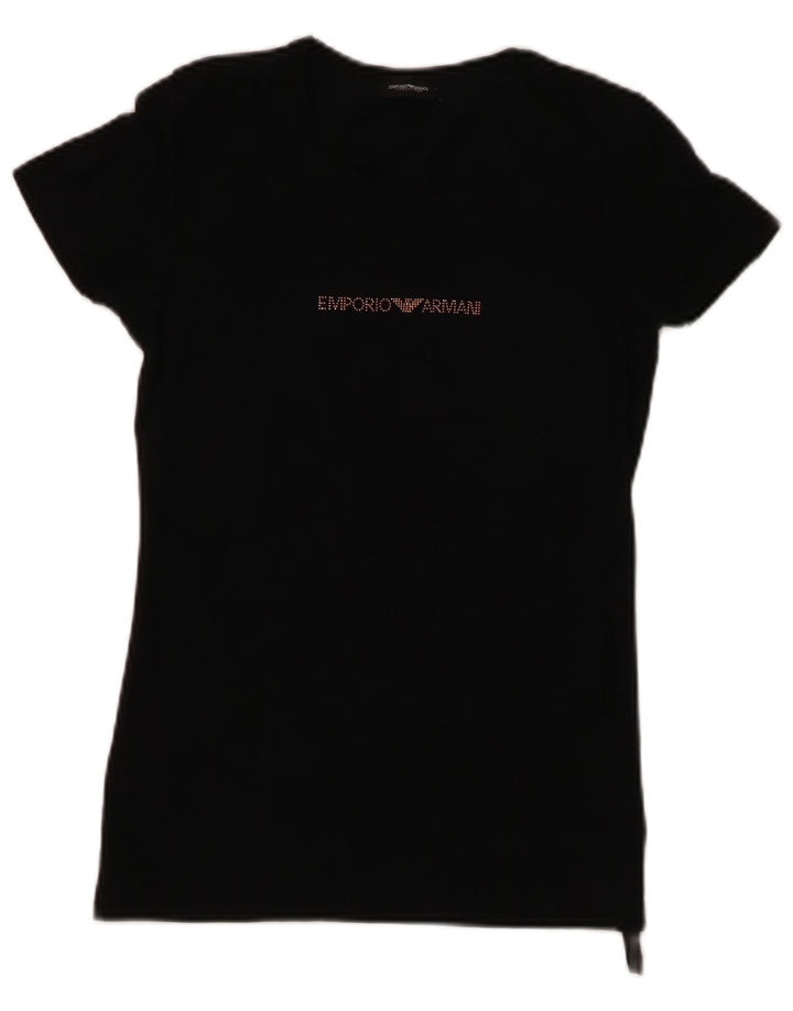EMPORIO ARMANI Tricou cu grafic pentru femei Top UK 8 Small Black Bumbac