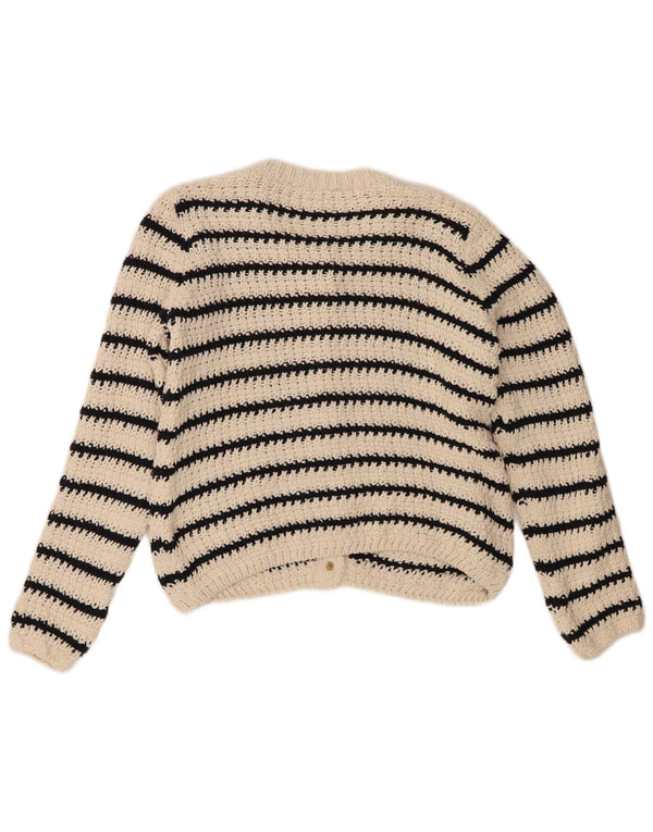 Pulover cardigan pentru femei Zara UK 14, bumbac cu dungi alb, mediu