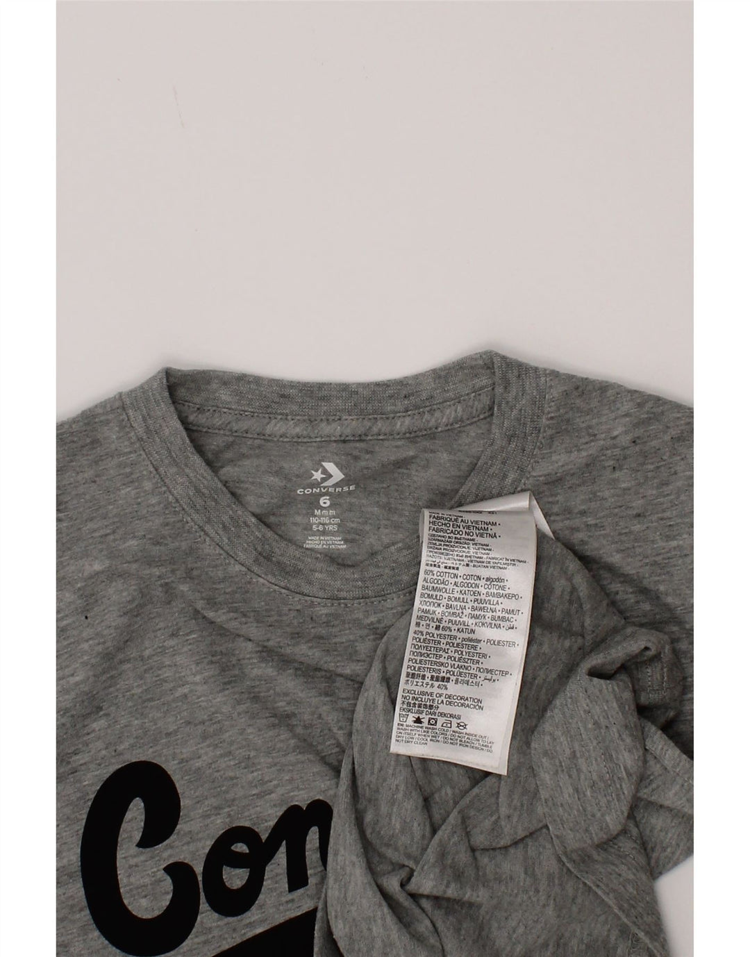 Tricou grafic Converse pentru băieți Top 5-6 ani bumbac gri mediu