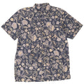 VINTAGE Mens Short Sleeve Shirt Medium Navy Blue Floral Cotton