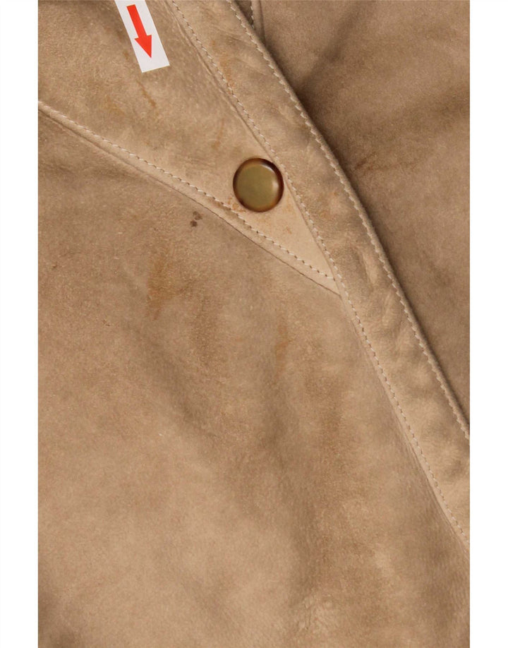 Palton din shearling vintage pentru femei cu mâneci 3/4 UK 14 Bej mediu