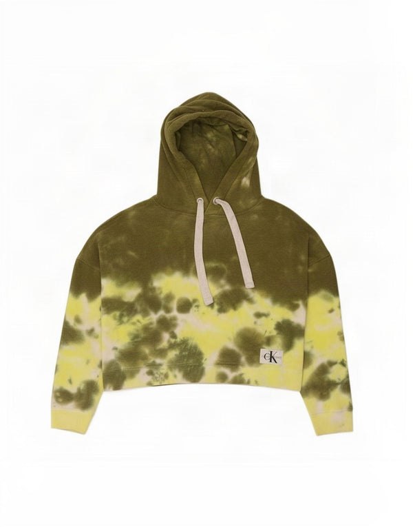 Calvin Klein Jeans Jumper Crop Hoodie pentru femei UK 12 Medium Green Tie Dye