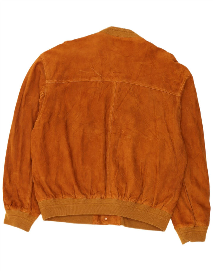 Bomber vintage pentru bărbați din piele intoarsa IT 52 mare maro din piele