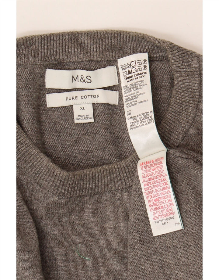 Pulover pentru bărbați Marks & Spencer cu gât roșu XL bumbac gri