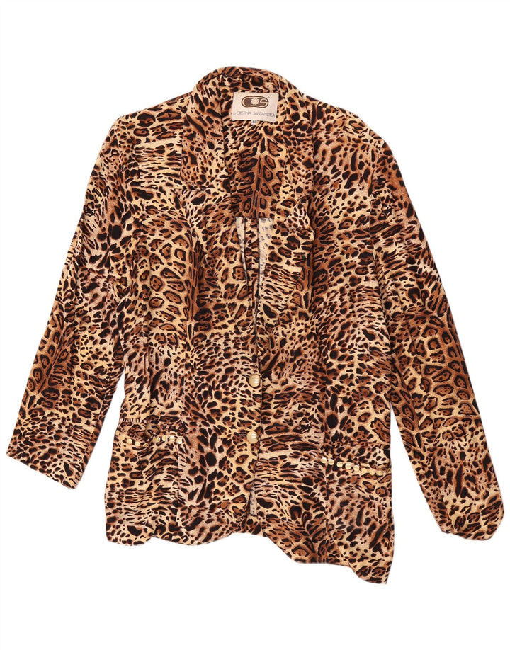 Jachetă vintage pentru femei cu 2 nasturi IT 48 XL maro viscoză cu imprimeu animal